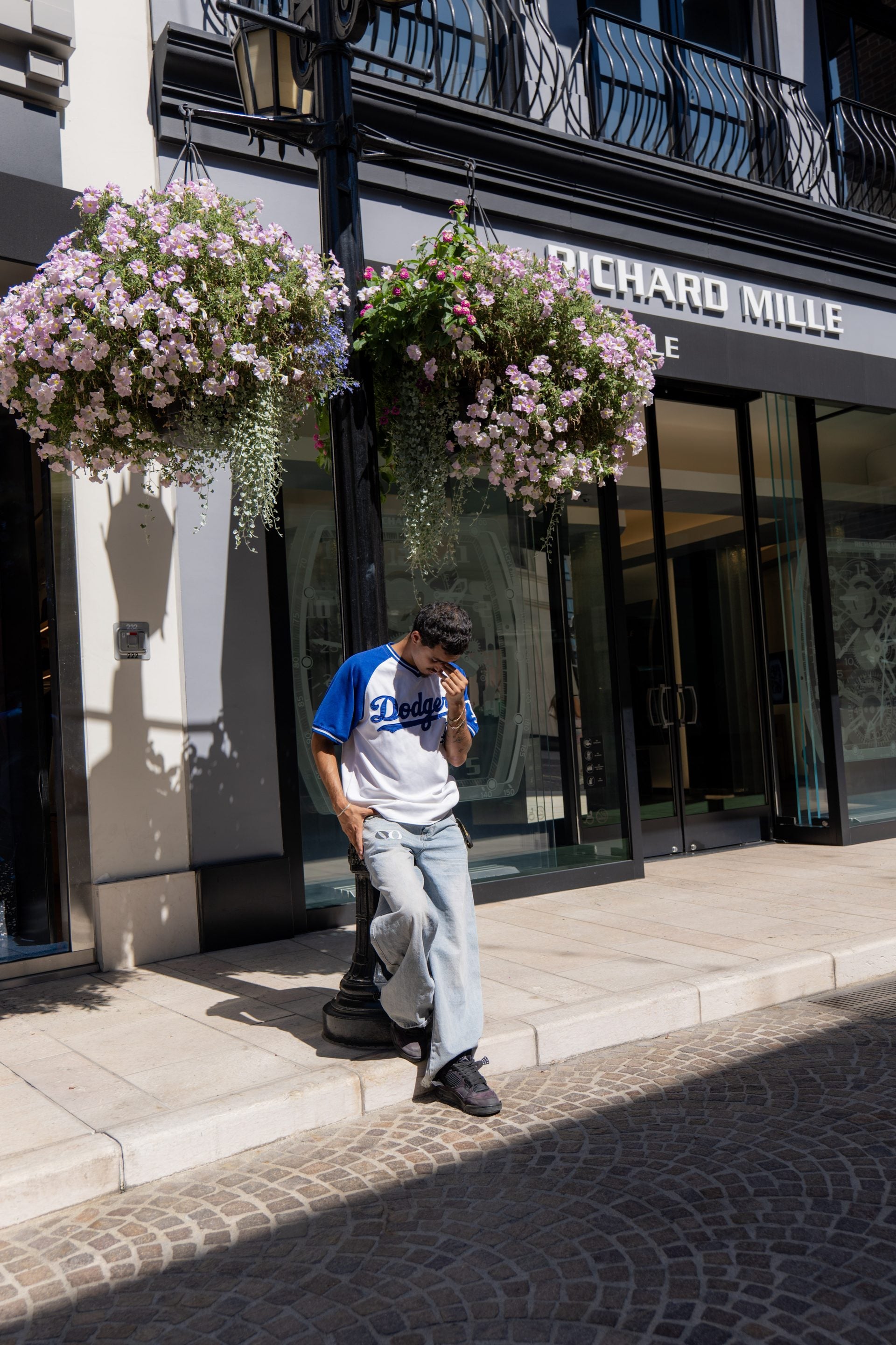 Wilomina wide-leg denim worn on Rodeo Drive, Beverly Hills
