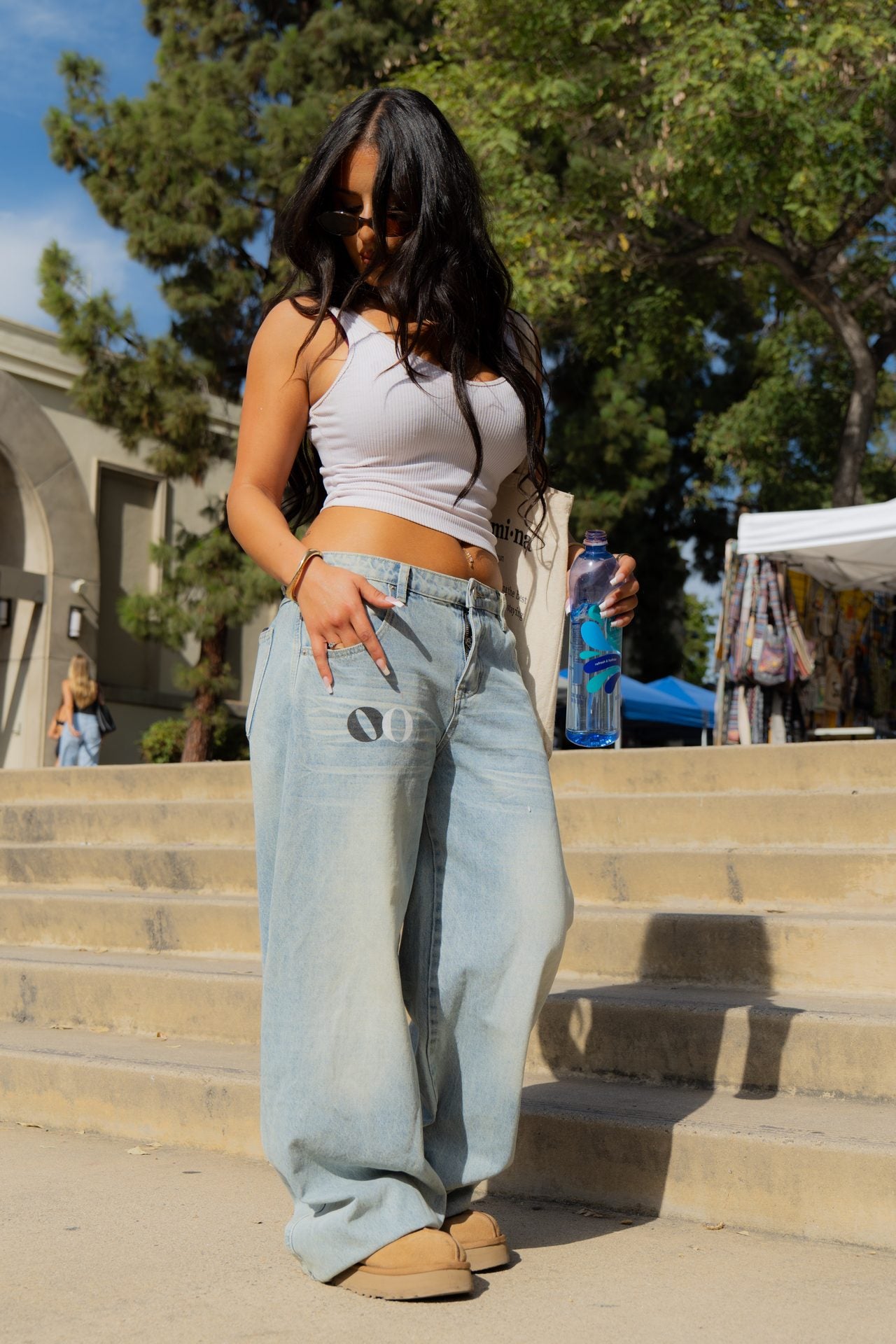 The Balance Jean on the campus steps